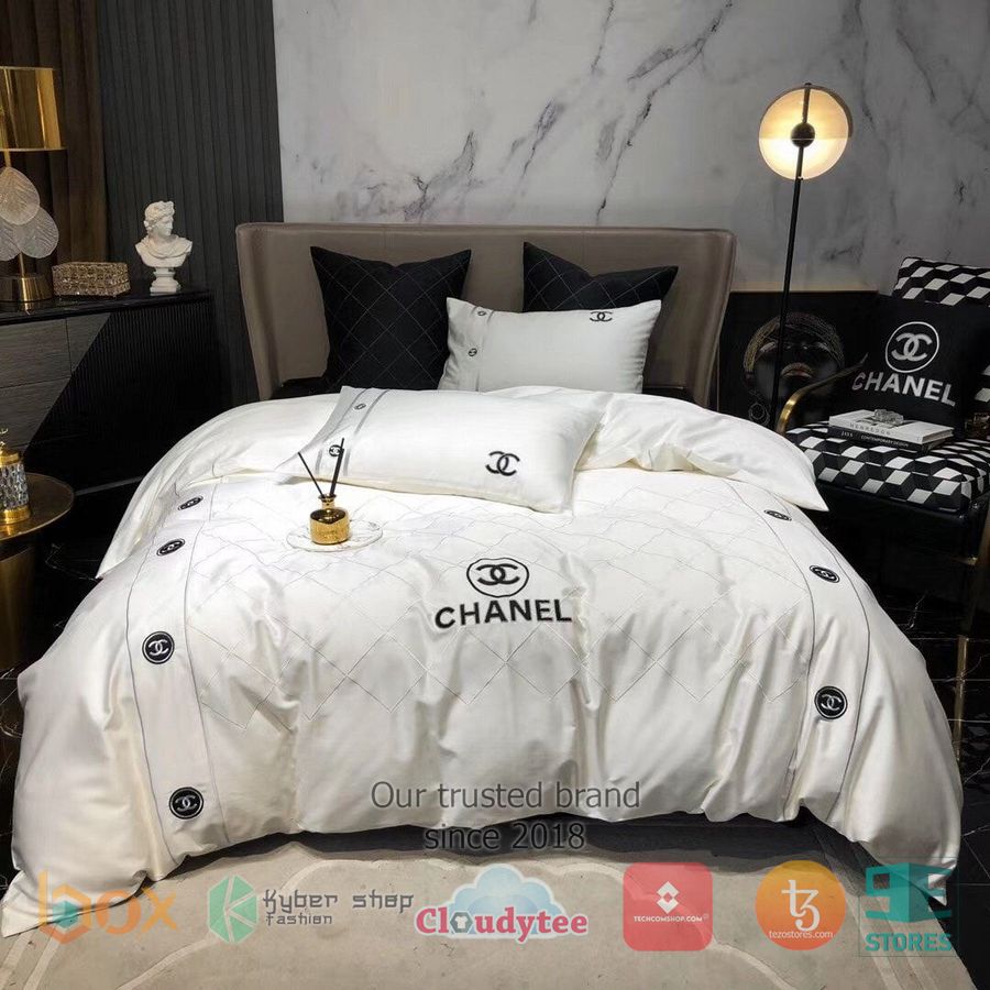 chanel logo high end white bedding set 1 82787