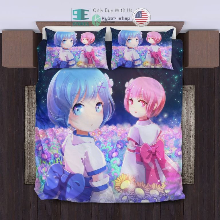 chibi ram rem flowers bedding set 1 94055