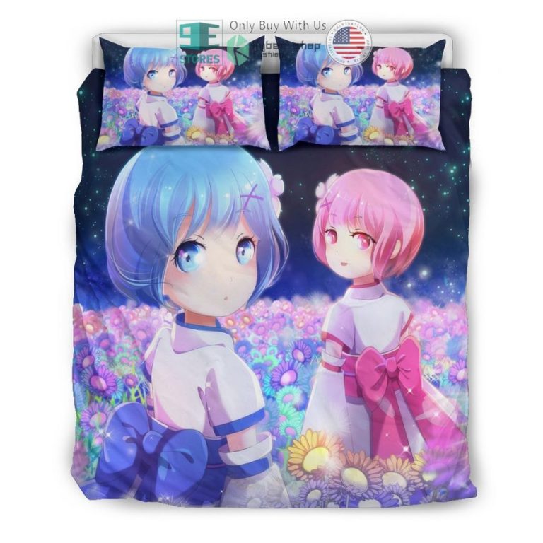 chibi ram rem flowers bedding set 3 59394