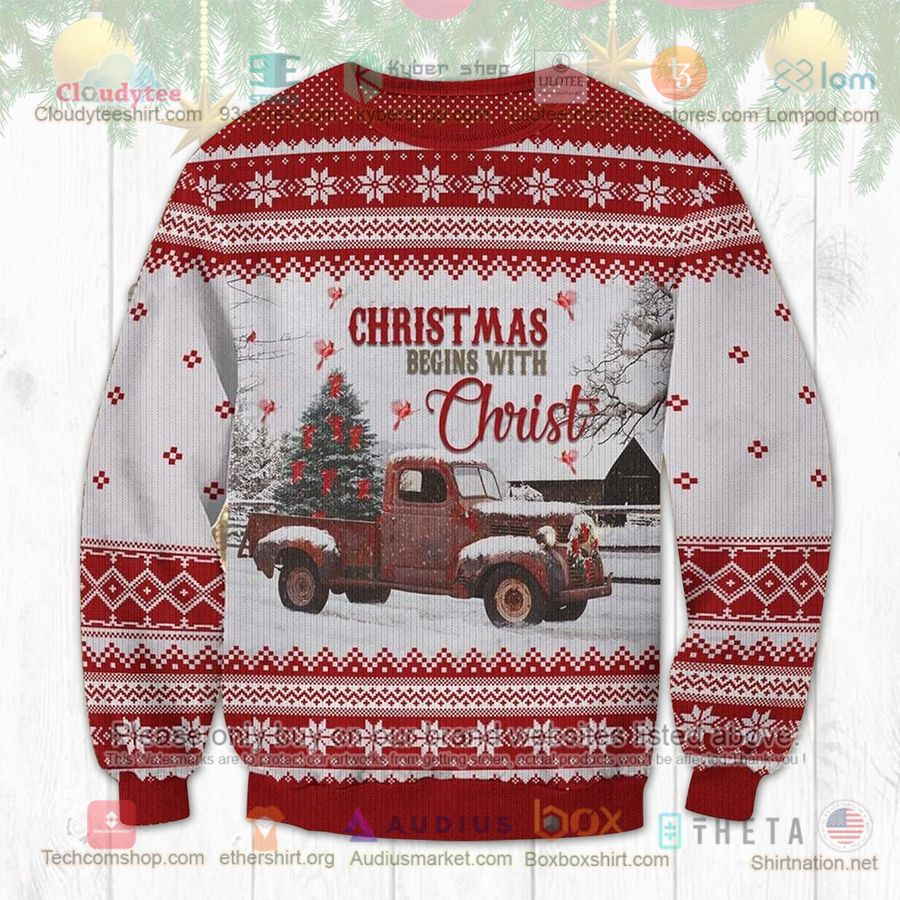 christmas begin with christ truck christmas tree sweatshirt sweater 1 51584