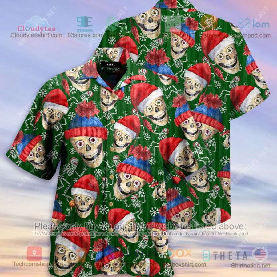 christmas skull green hawaiian shirt 3 66807
