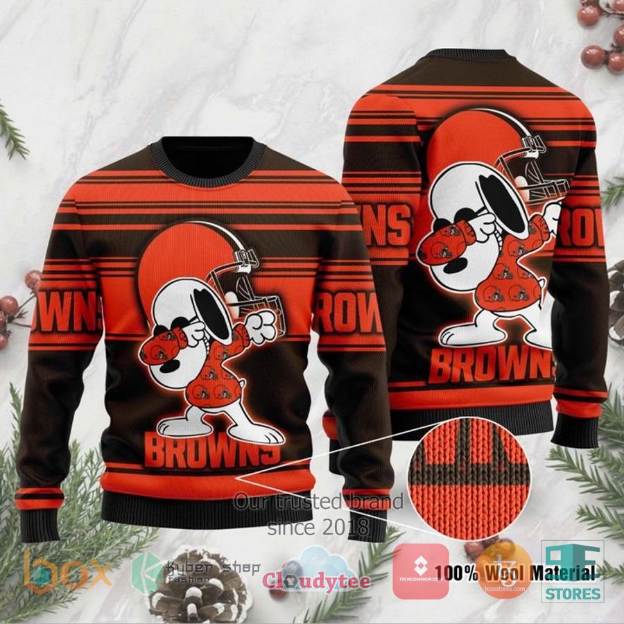 cleveland browns snoopy dabbing ugly christmas sweater 1 4395