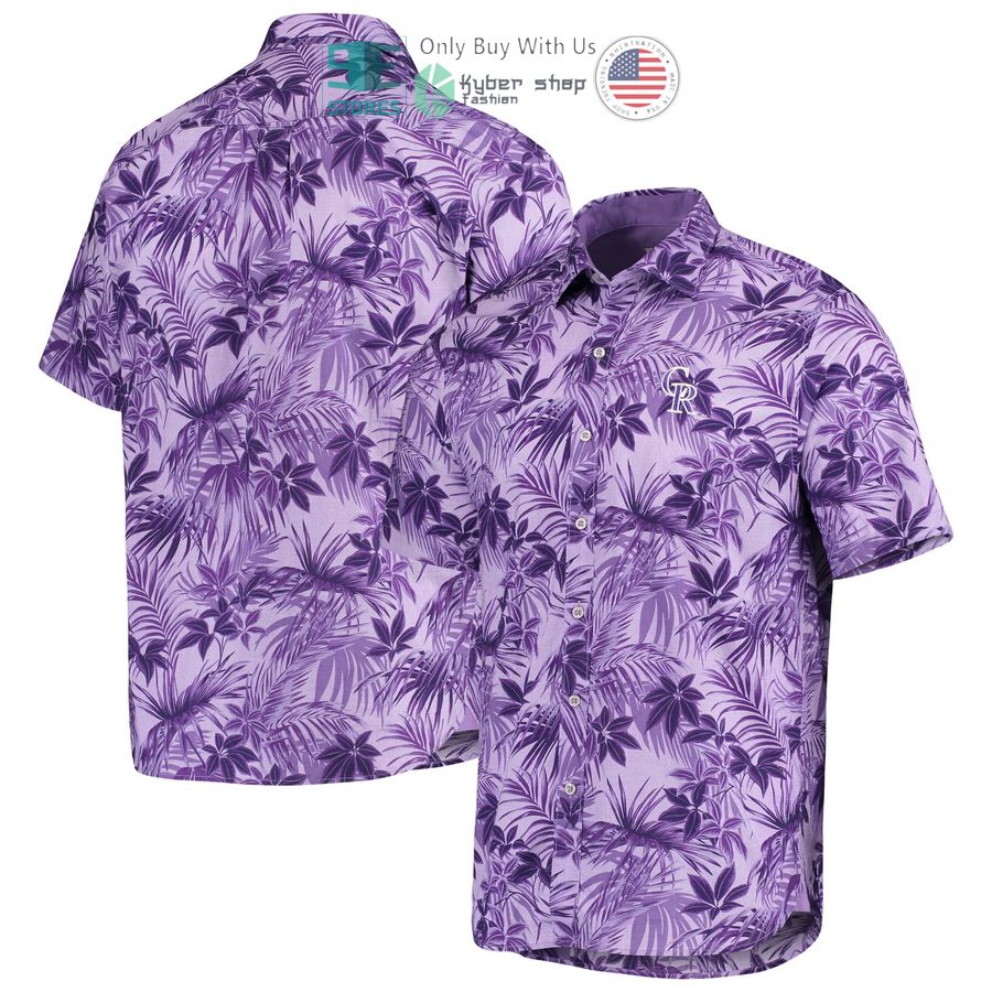 colorado rockies tommy bahama sport reign forest fronds purple hawaiian shirt 1 54306