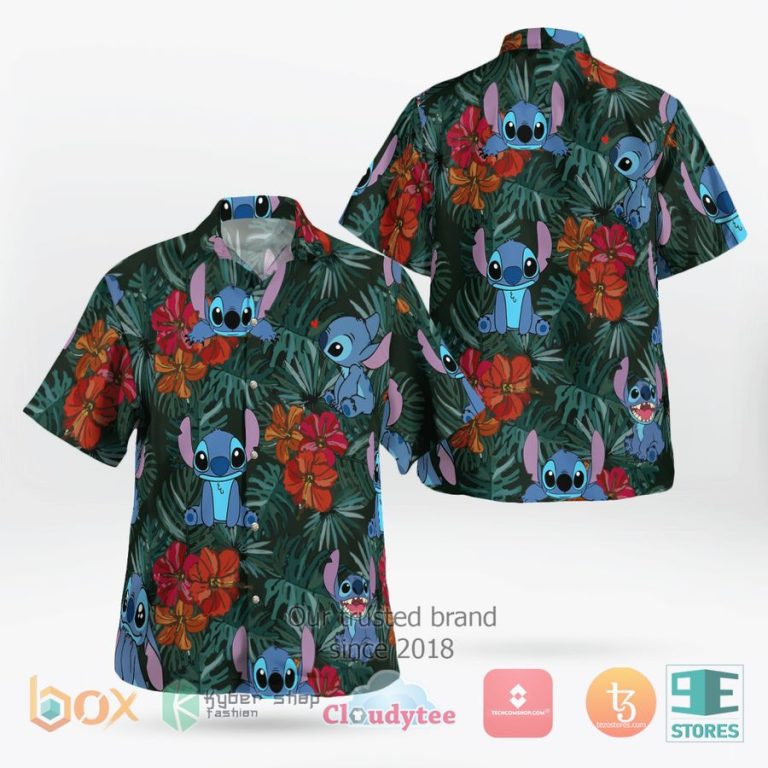 cute stitch tropical flowers leaves hawaiian shirt 1 13628