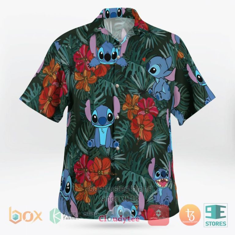 cute stitch tropical flowers leaves hawaiian shirt 3 81995