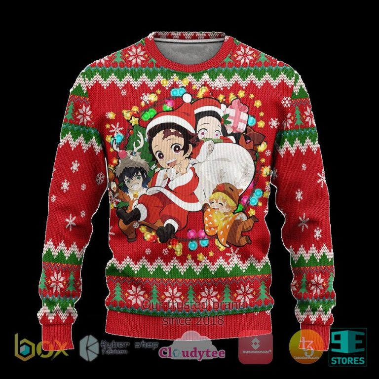 demon slayer anime red xmas ugly christmas sweater 1 54501