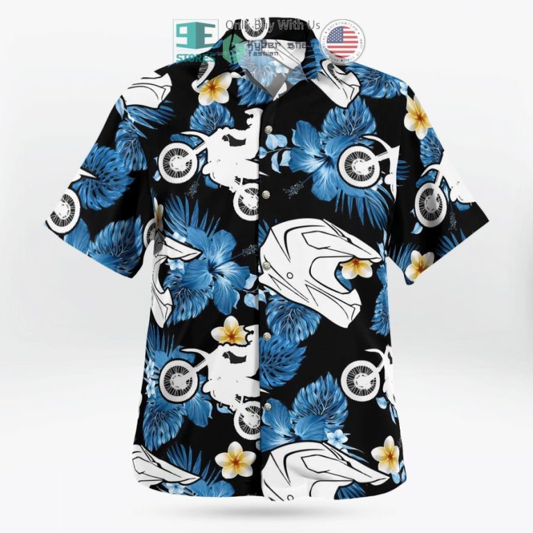 dirt bike blue hibiscus black hawaiian shirt shorts 3 1694