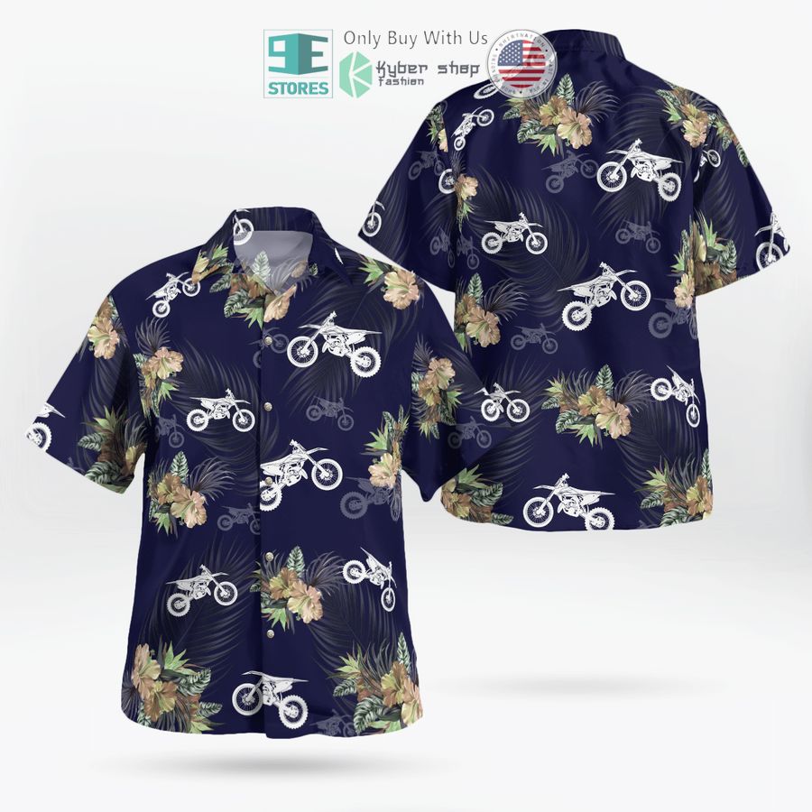 dirt bike flowers dark blue hawaiian shirt shorts 1 66798