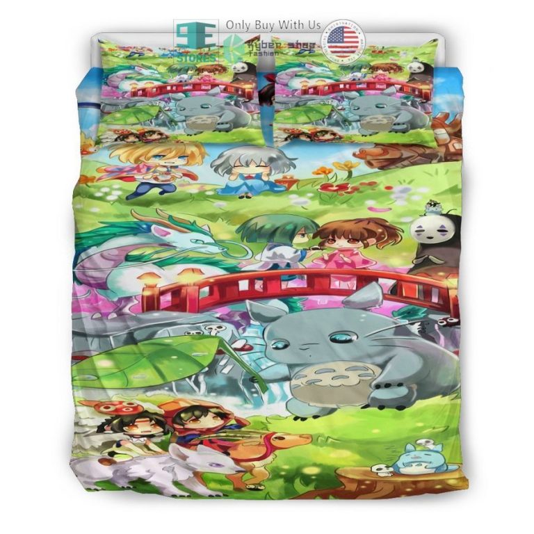 ghibli characters green bedding set 3 25742