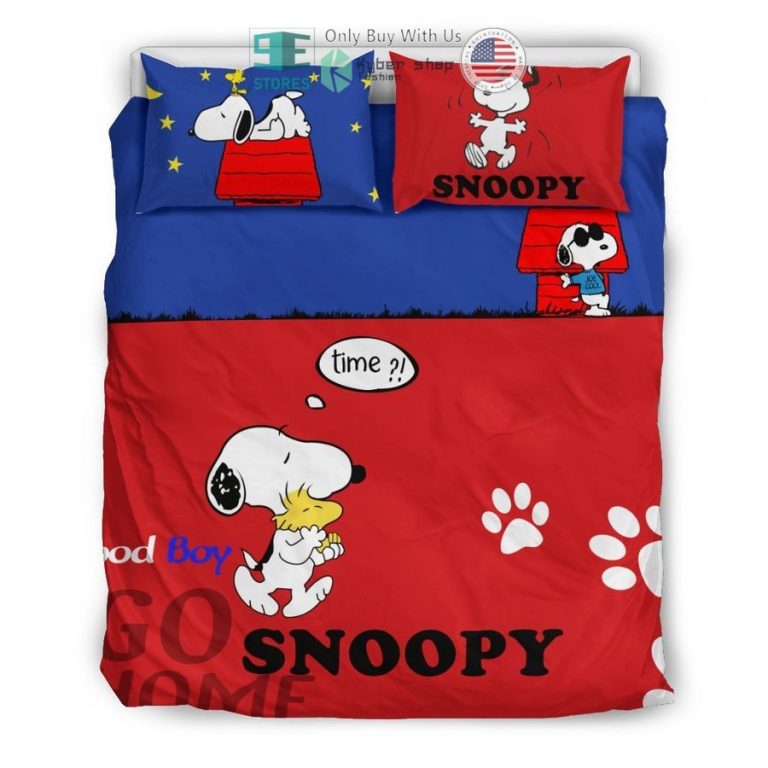 good boy snoopy go home blue red bedding set 1 73977