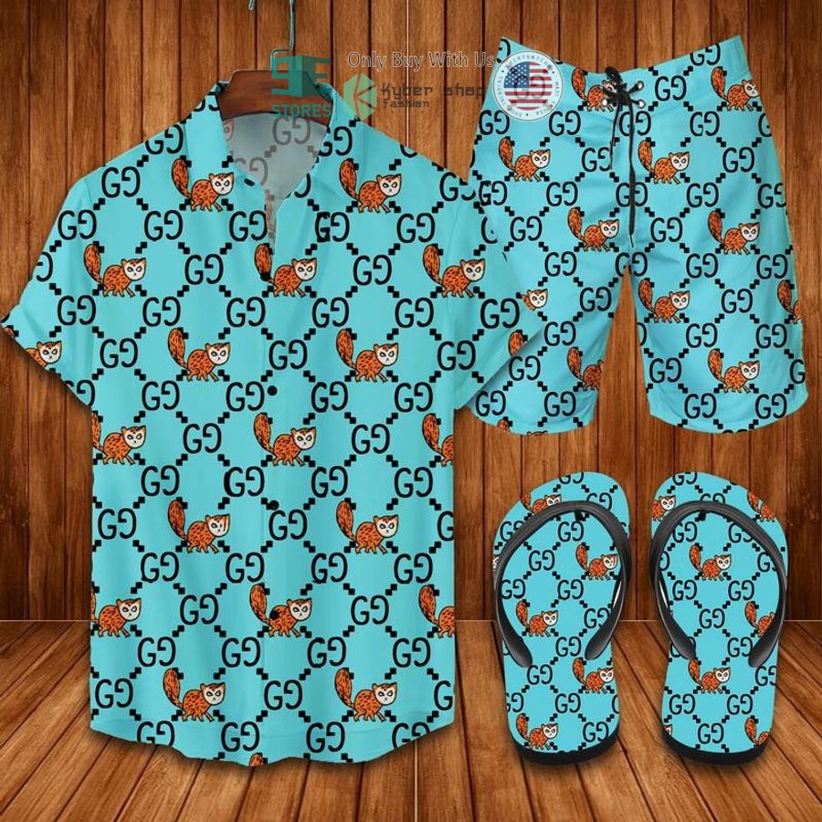 gucci animal blue hawaii shirt shorts 1 49078
