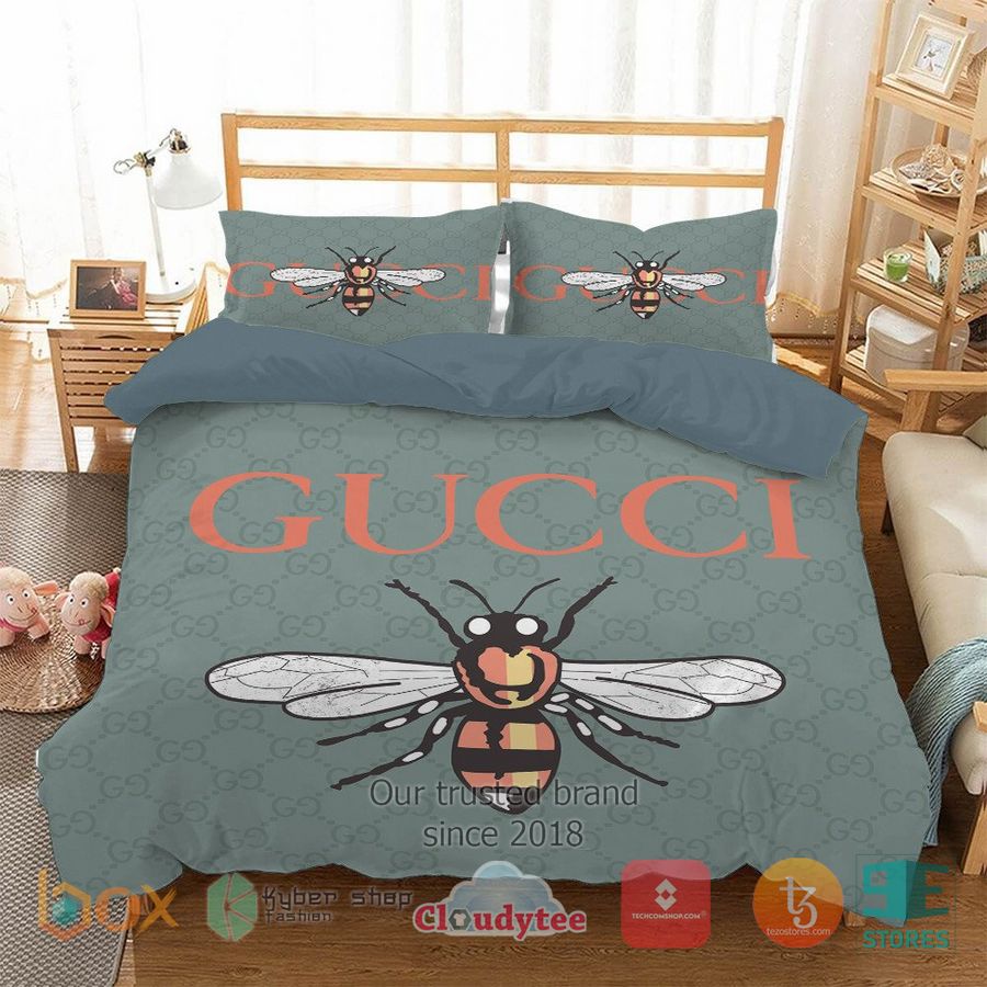 gucci bee blue bedding set 1 90076