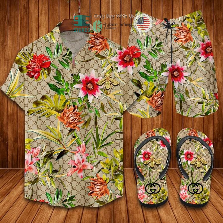 gucci bee brown hawaii shirt shorts 1 21830