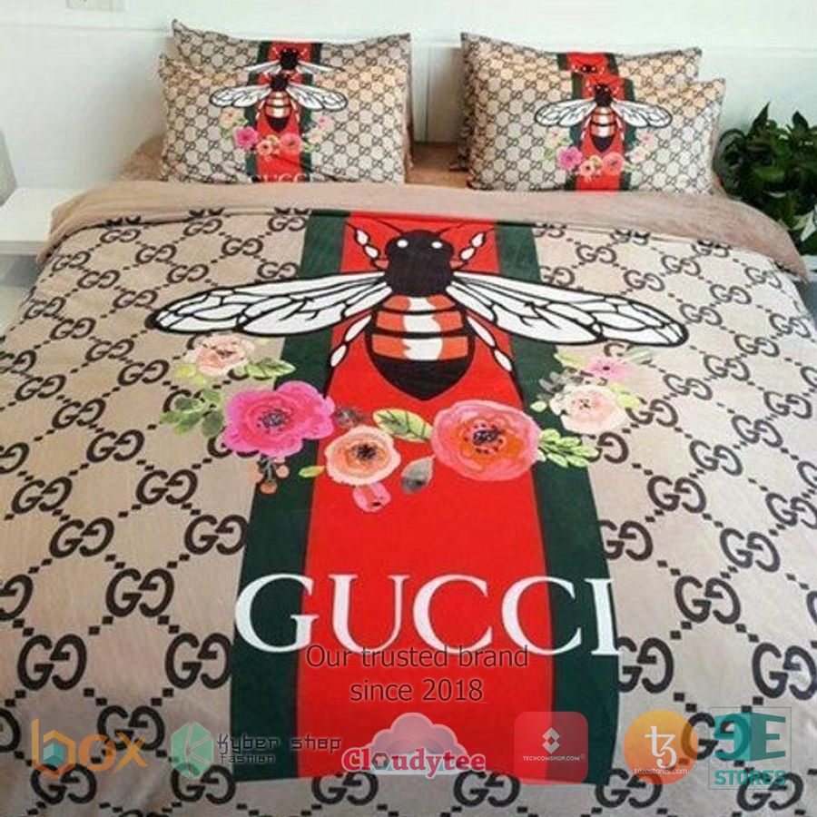 gucci bee flowers italian luxury brand bedding set 1 9052