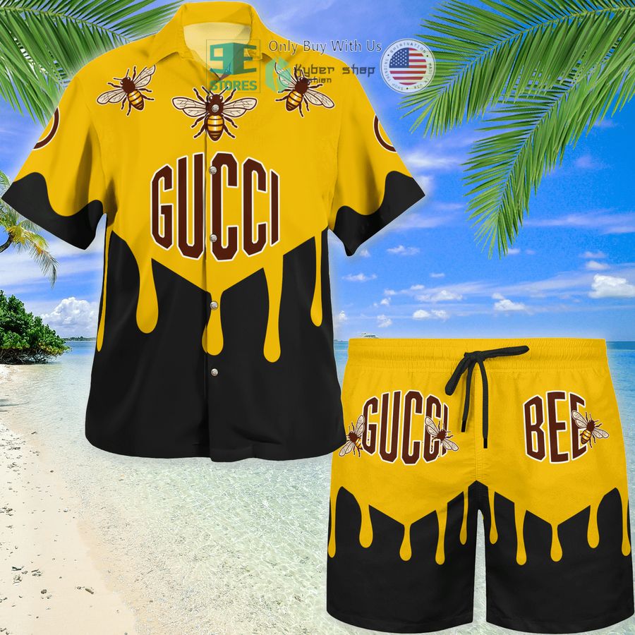 gucci bee yellow black hawaii shirt shorts 1 30272