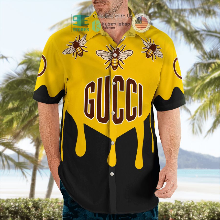 gucci bee yellow black hawaii shirt shorts 2 83335