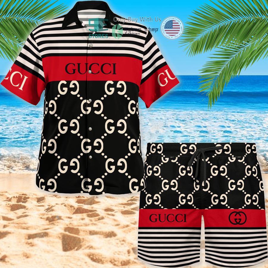 gucci black red white hawaii shirt shorts 1 95017