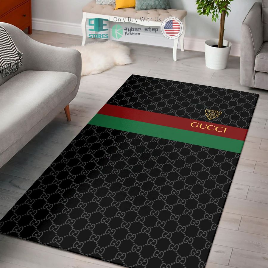gucci black stripes pattern rectangle rug 1 81400