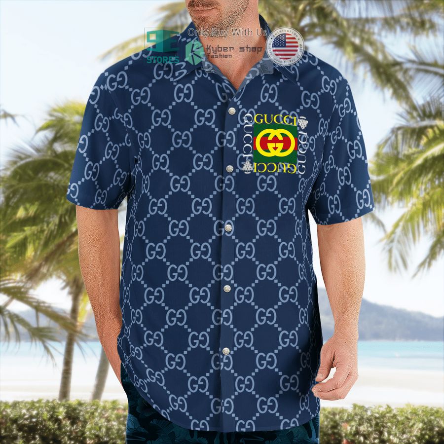 gucci blue stripes pattern hawaii shirt shorts 2 14690