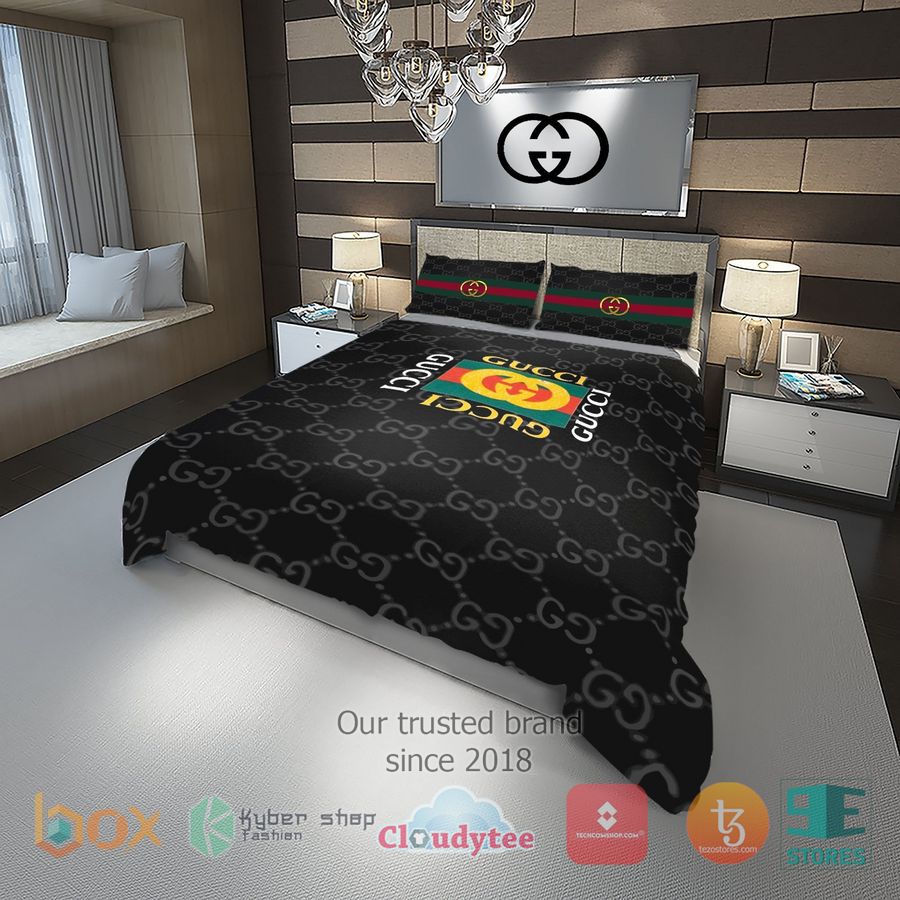 gucci brand logo black bedding set 1 16450