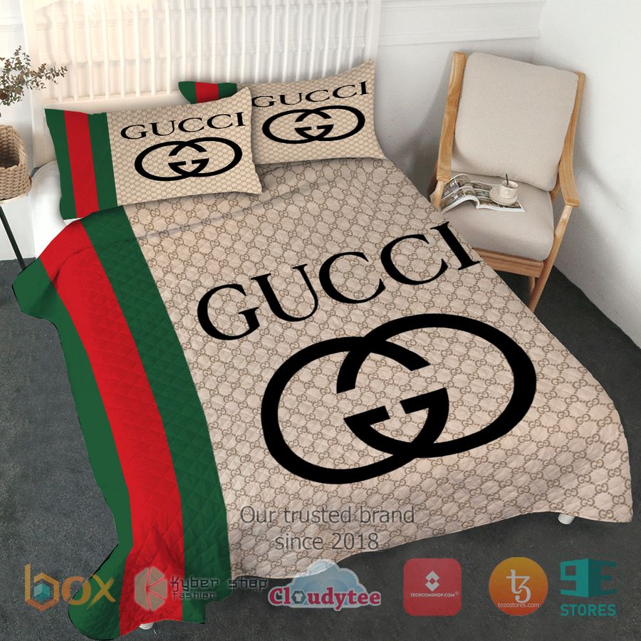 gucci brand logo khaki bedding set 1 68619