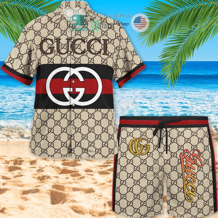 gucci cream stripes hawaii shirt shorts 1 96445
