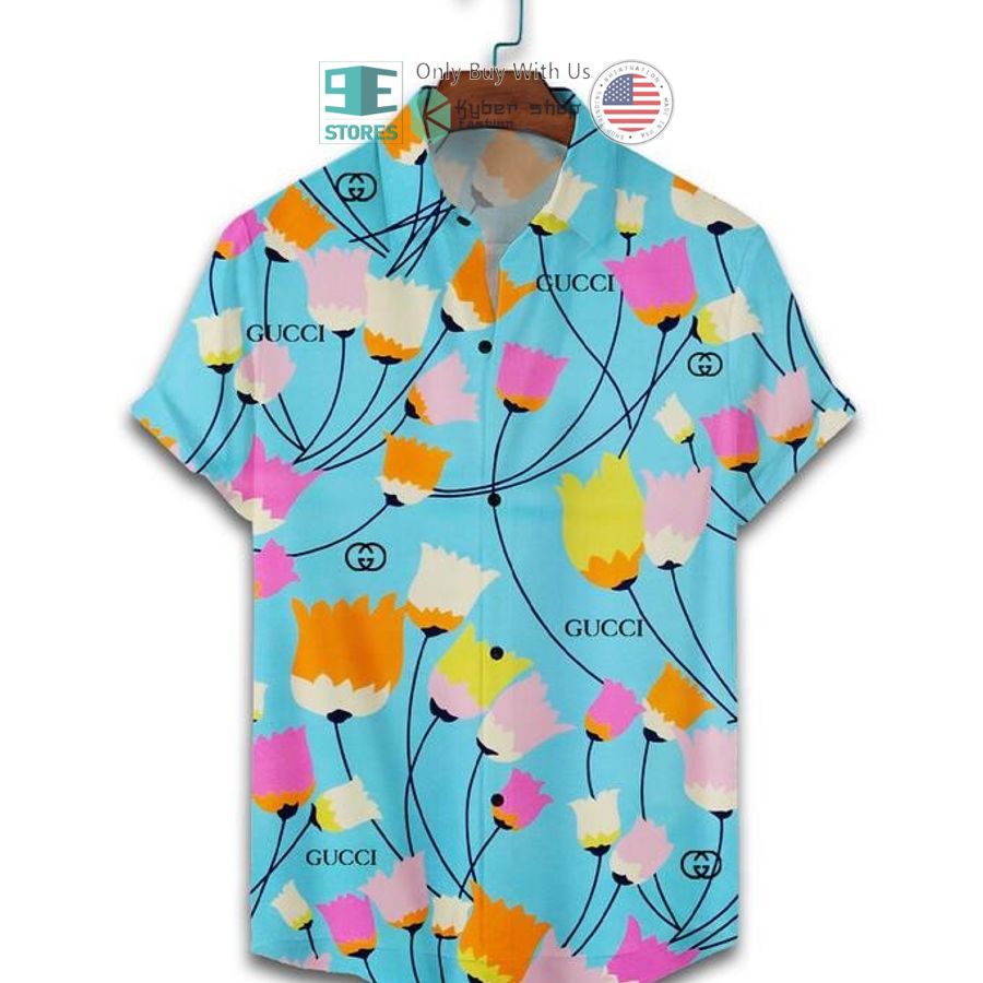 gucci flower light blue hawaii shirt shorts 2 98677