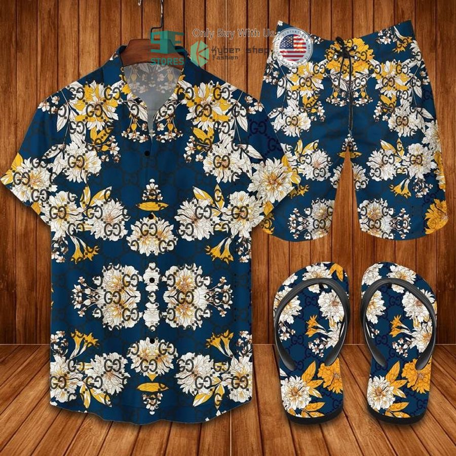 gucci flower navy hawaii shirt shorts 1 16653