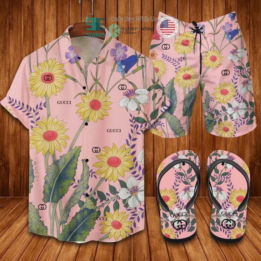 gucci flower pinkhawaii shirt shorts 1 92769