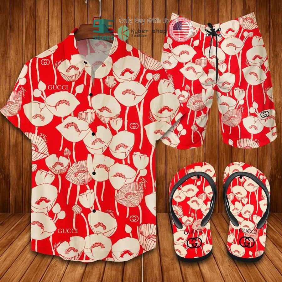 gucci flower red hawaii shirt shorts 1 20921