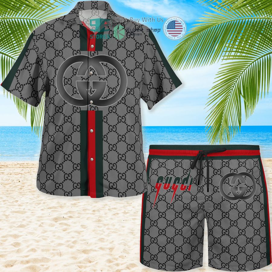 gucci grey stripes hawaii shirt shorts 1 82838