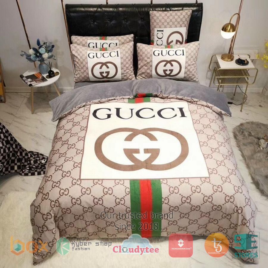gucci italian luxury brand khaki pattern bedding set 1 88586