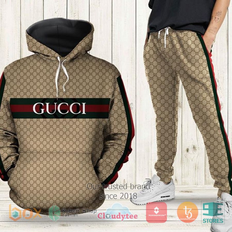 gucci khaki pattern 3d hoodie sweatpant 1 62960