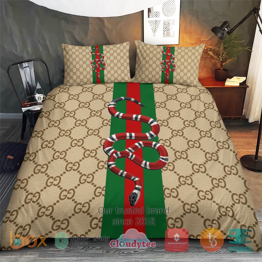 gucci kingsnake high end khaki pattern bedding set 1 56661