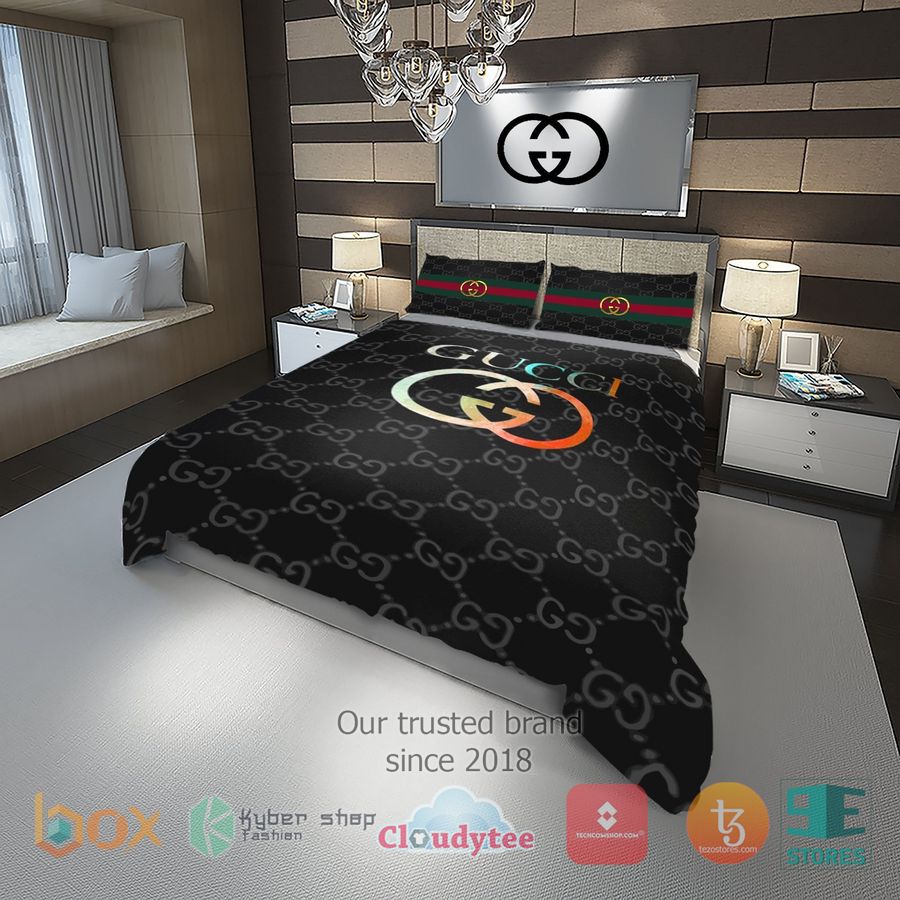 gucci logo black pattern bedding set 1 49037