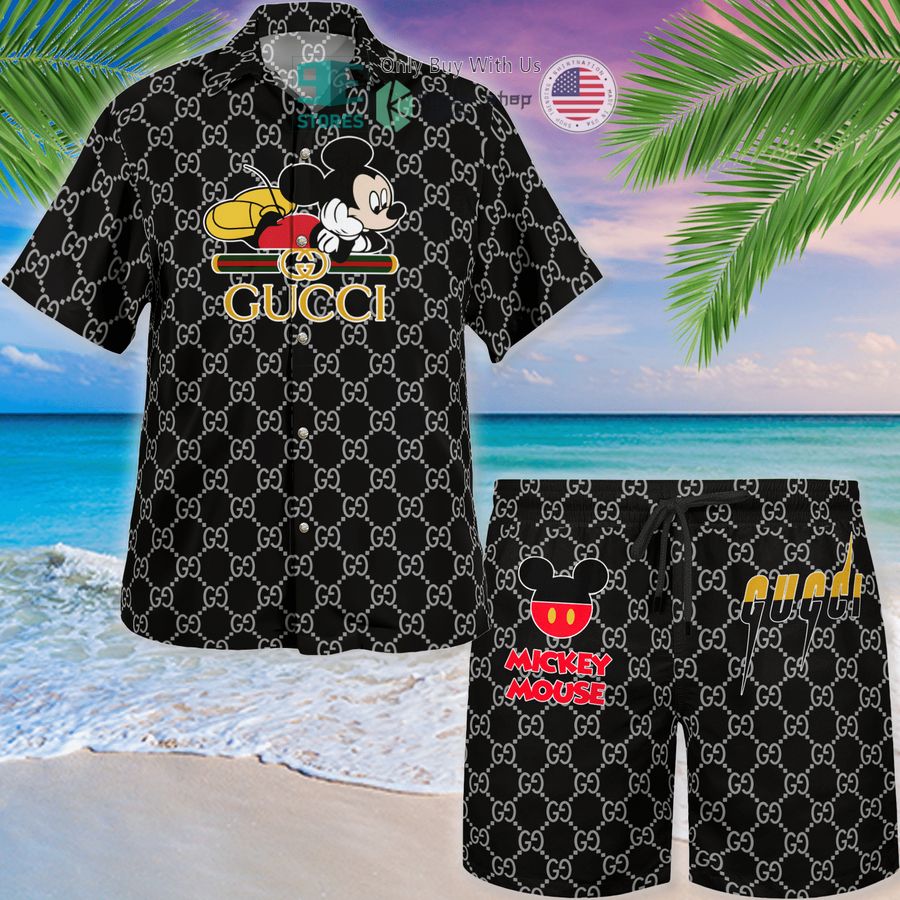 gucci mickey mouse black pattern hawaii shirt shorts 1 36607