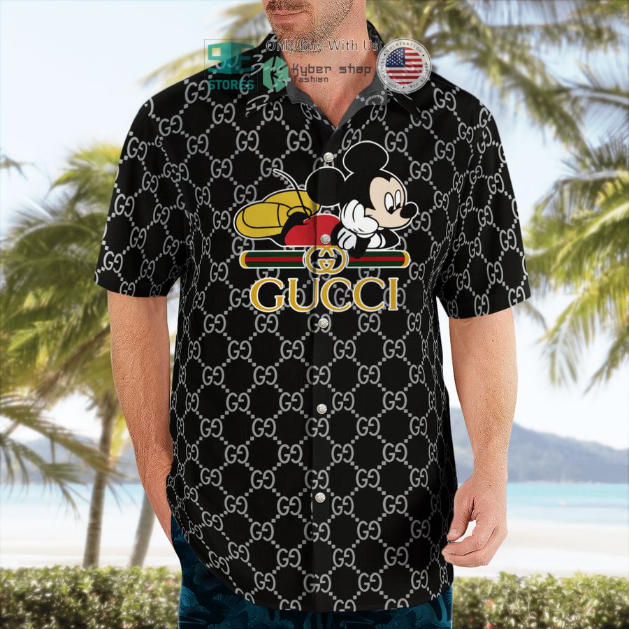 gucci mickey mouse black pattern hawaii shirt shorts 2 49731