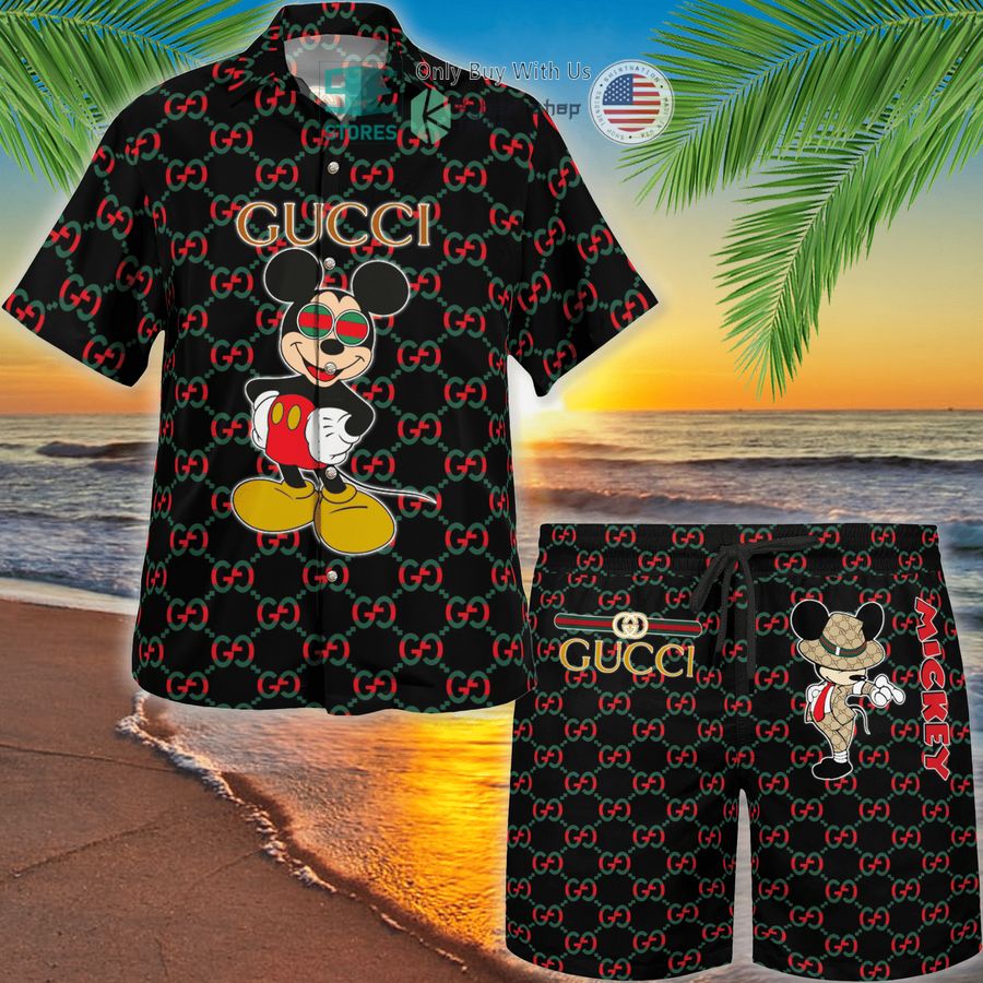 gucci mickey mouse red pattern hawaii shirt shorts 1 86761