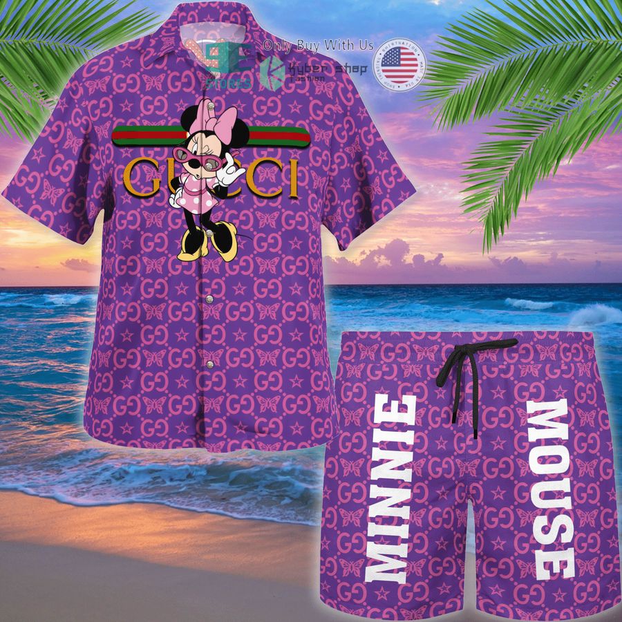 gucci minnie mouse pink hawaii shirt shorts 1 8086
