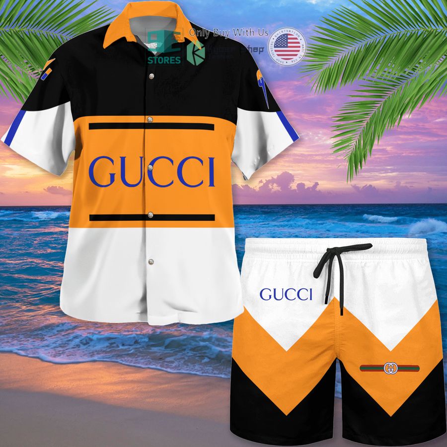 gucci orange black white hawaii shirt shorts 1 50131