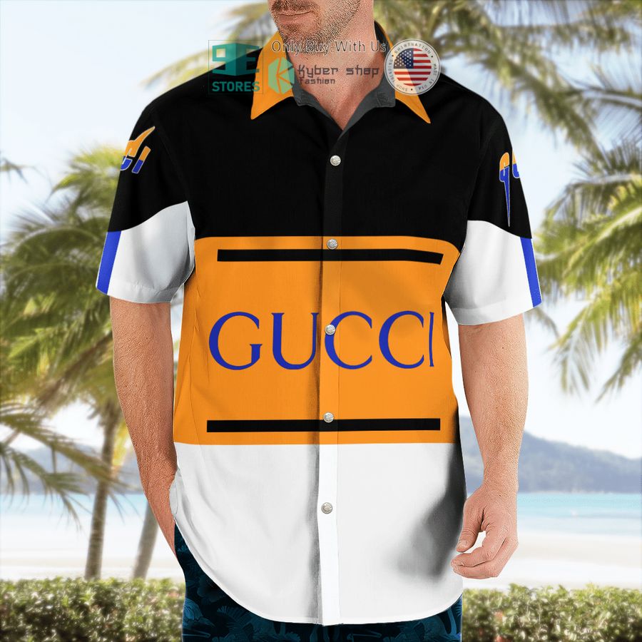 gucci orange black white hawaii shirt shorts 2 3113