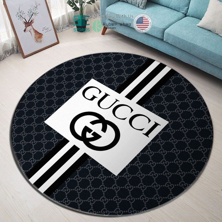 gucci pattern white black color round rug 1 1409