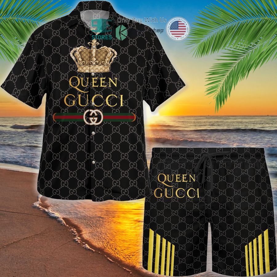 gucci queen red green stripe black hawaii shirt shorts 1 70718