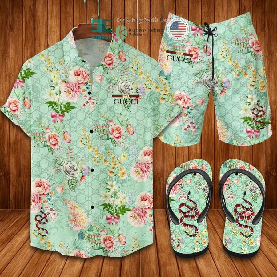 gucci snake and flower hawaii shirt shorts 1 6274