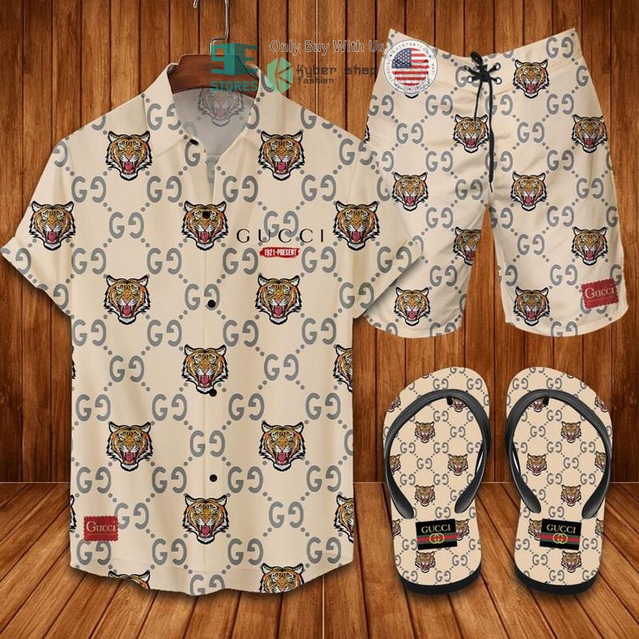 gucci tiger cream hawaii shirt shorts 1 42883