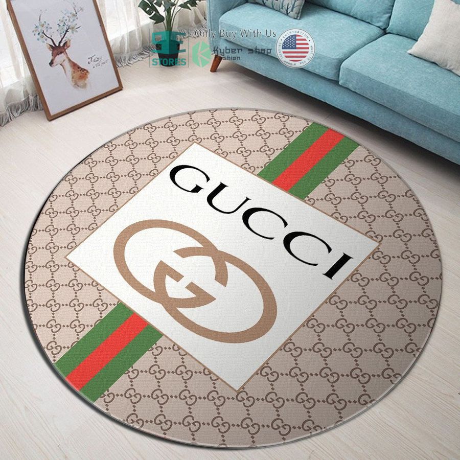 gucci white cream stripes pattern round rug 1 13622