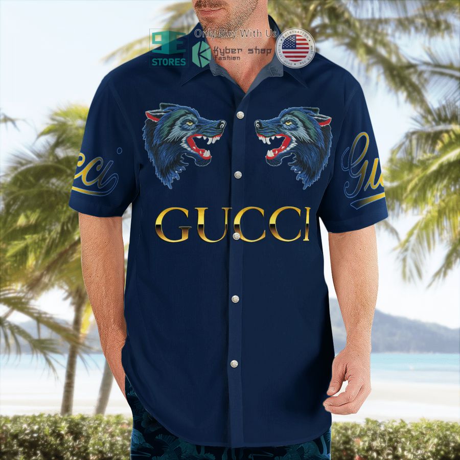 gucci wolf pattern red navy hawaii shirt shorts 2 72629