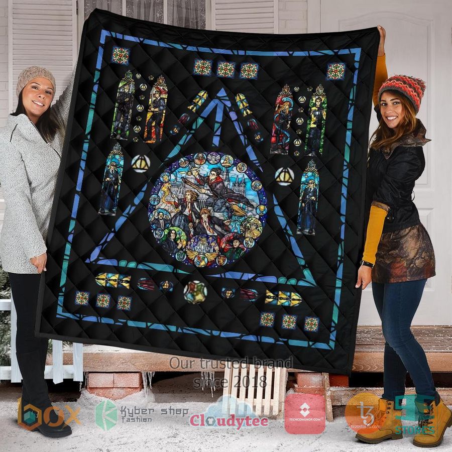 harry potter stain glass style quilt blanket 2 92056
