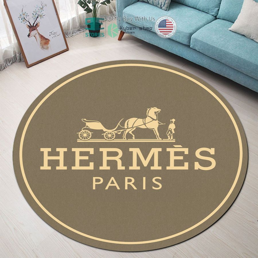 hermes paris brown horse pattern round rug 1 87636