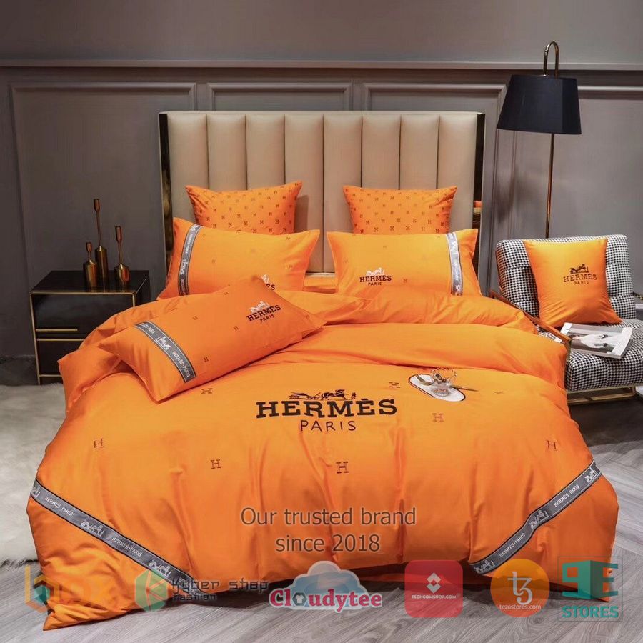 hermes paris high end orange bedding set 1 91533